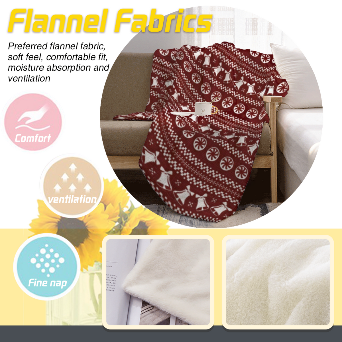 Saffron Kaleidoscope Earthy Multicolor Art All-Season Flannel Blanket