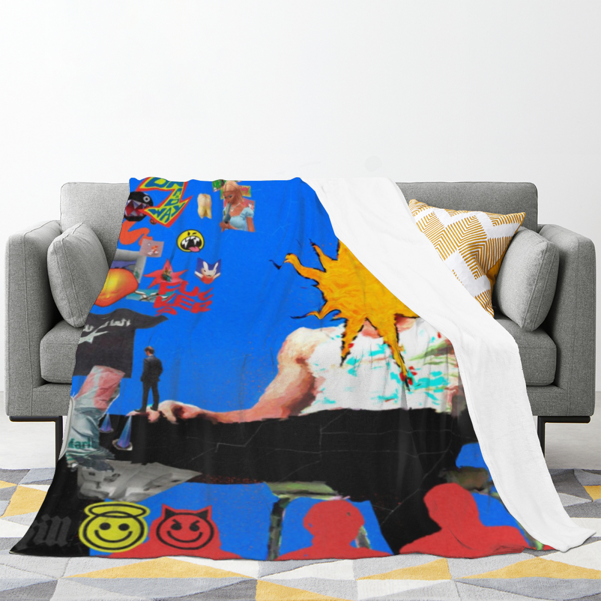 Marigold Horizon Inspired Flannel Sofa Throw ¨C Deep Ocean Palette