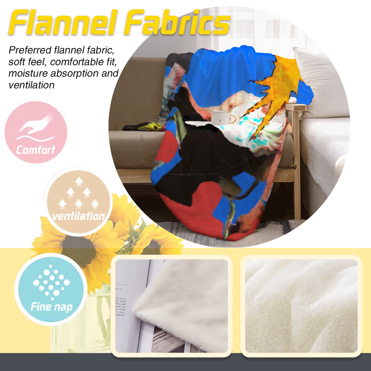 Marigold Horizon Inspired Flannel Sofa Throw ¨C Deep Ocean Palette