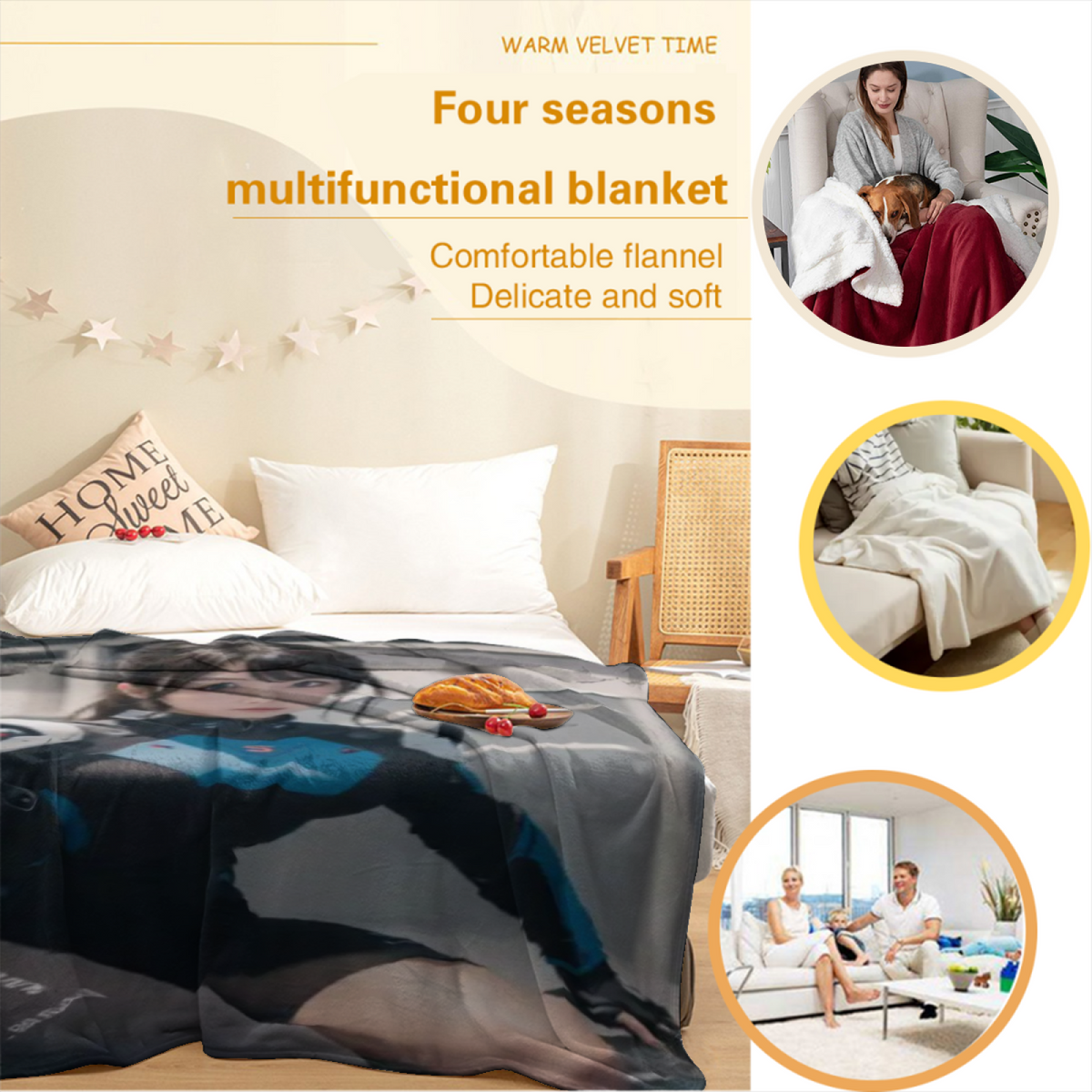 Eclectic Design Watercolor Mirage Warm Coral Cozy Flannel Bed Blanket