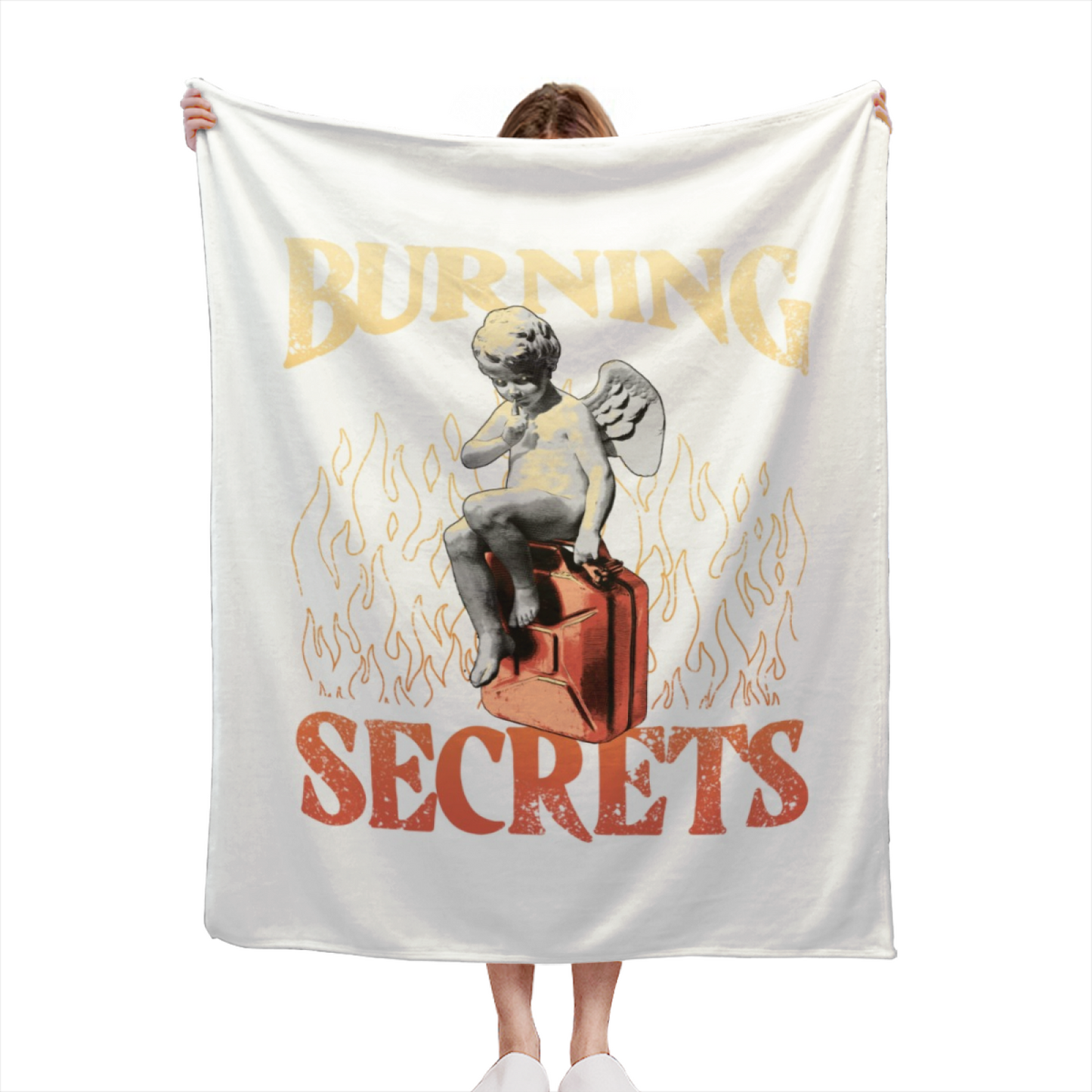 Burning Secrets Flannel Throw Blanket ¨C Vintage Angel and Gothic Typography