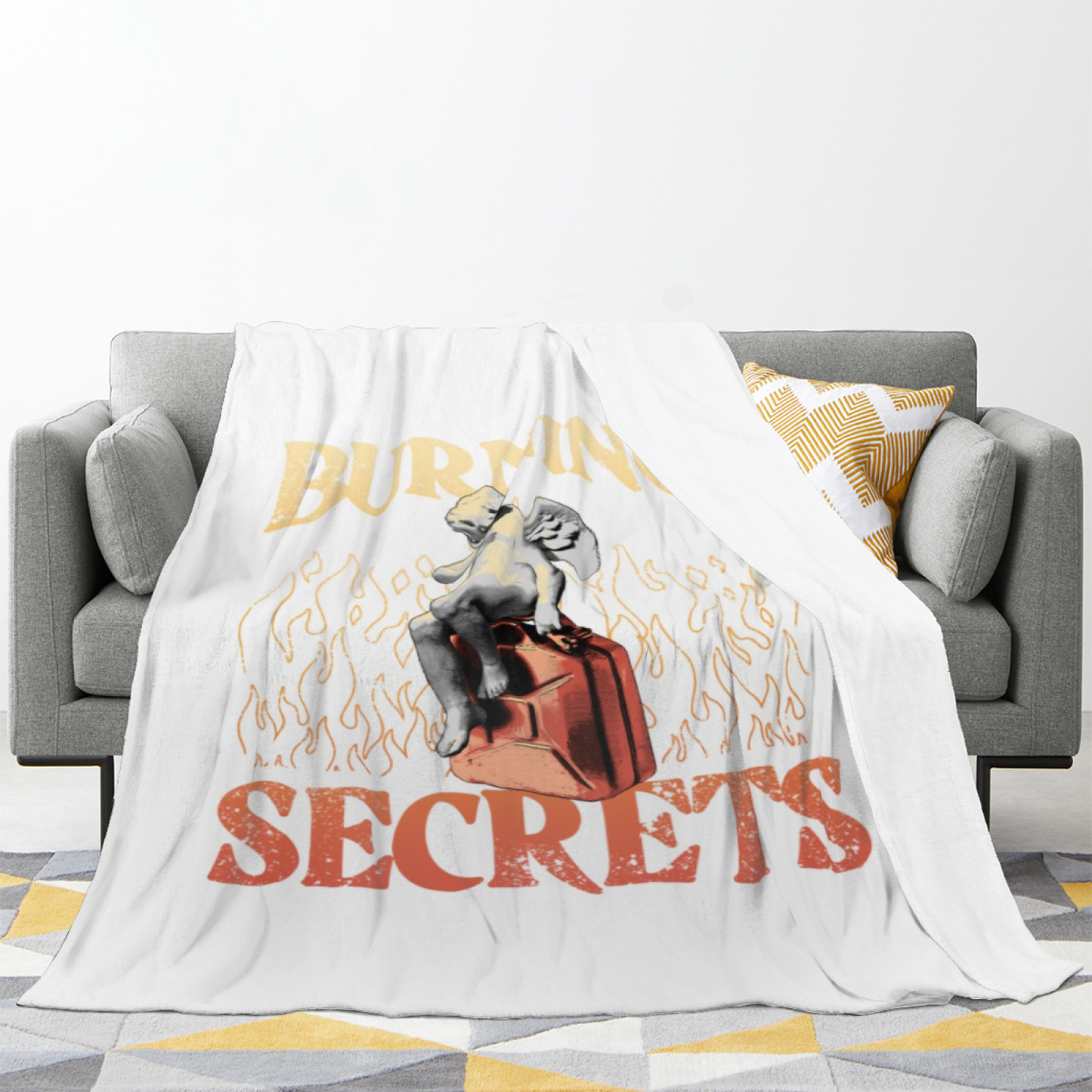 Burning Secrets Flannel Throw Blanket ¨C Vintage Angel and Gothic Typography