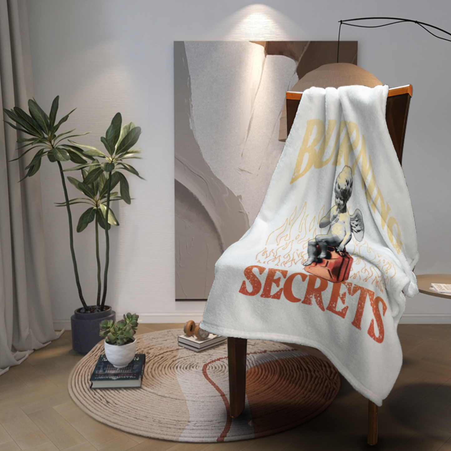 Burning Secrets Flannel Throw Blanket ¨C Vintage Angel and Gothic Typography