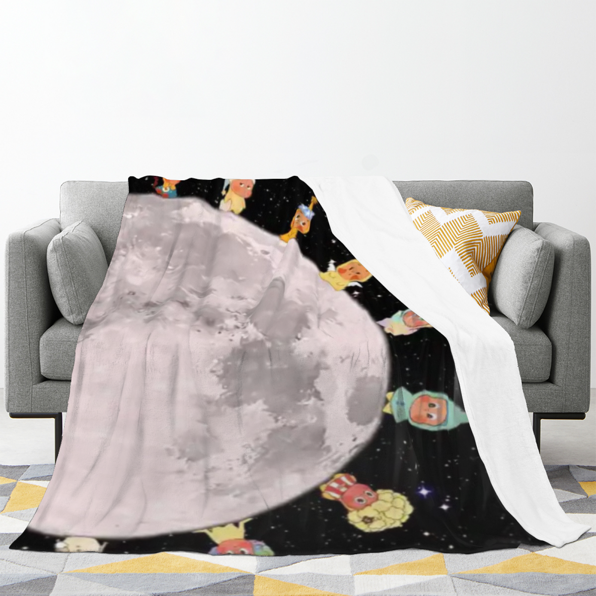 Cosmic Wonder Expressive Print Cozy Flannel Bed Blanket in Dusty Lilac