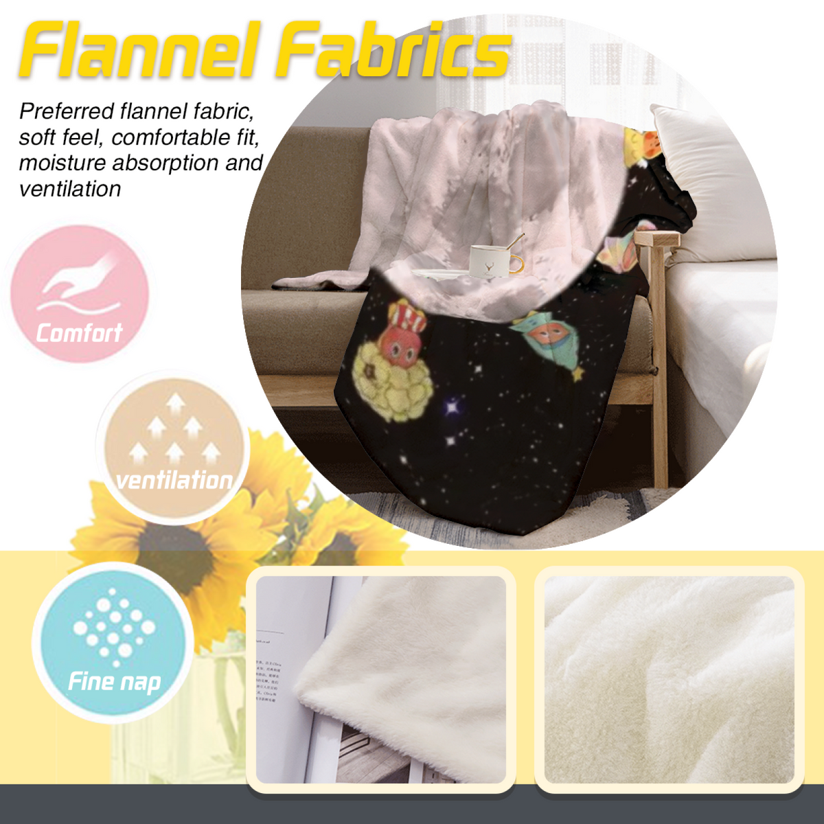 Cosmic Wonder Expressive Print Cozy Flannel Bed Blanket in Dusty Lilac