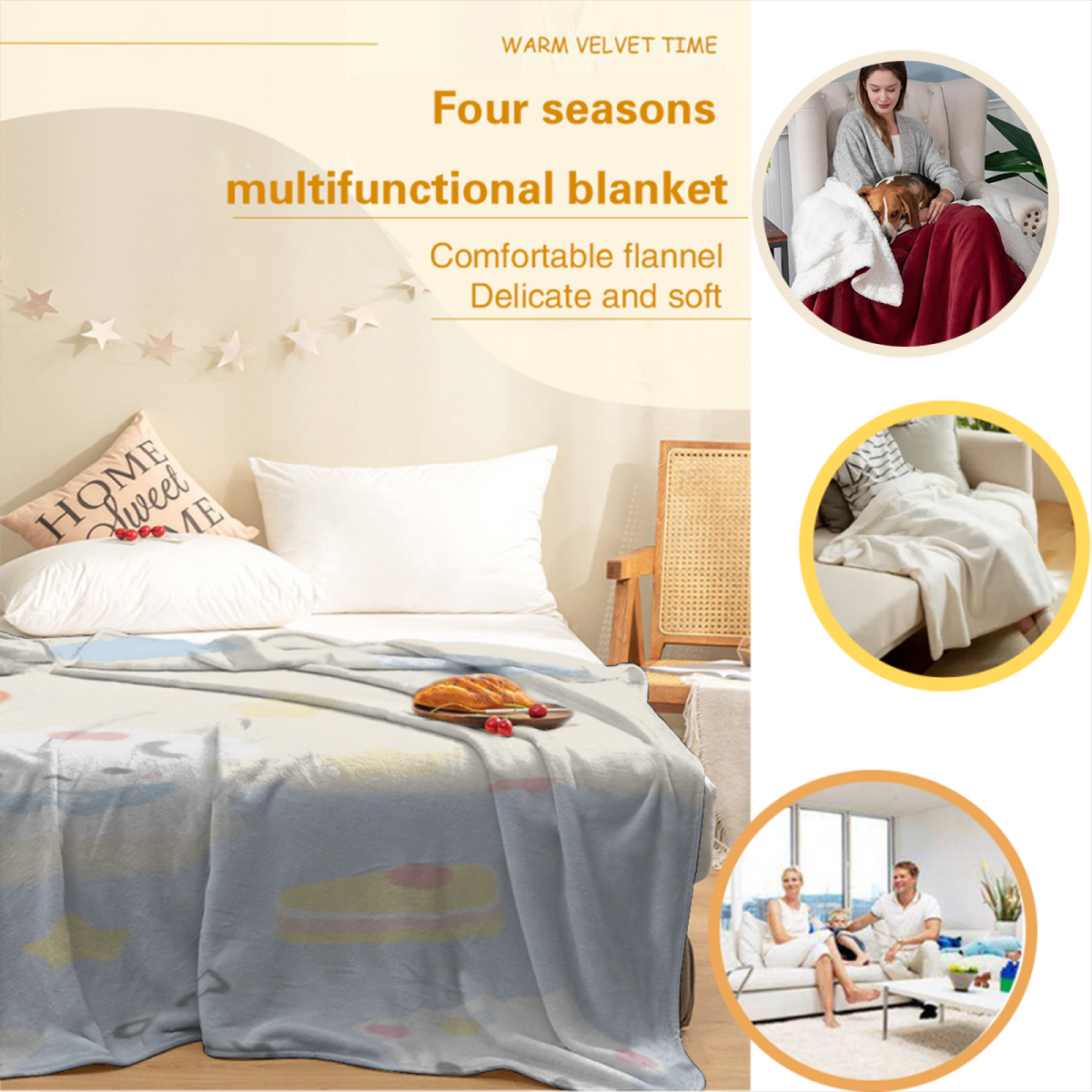 Creamy Ivory Cosmic Horizon Soft Flannel Blanket ¨C Contemporary Pattern