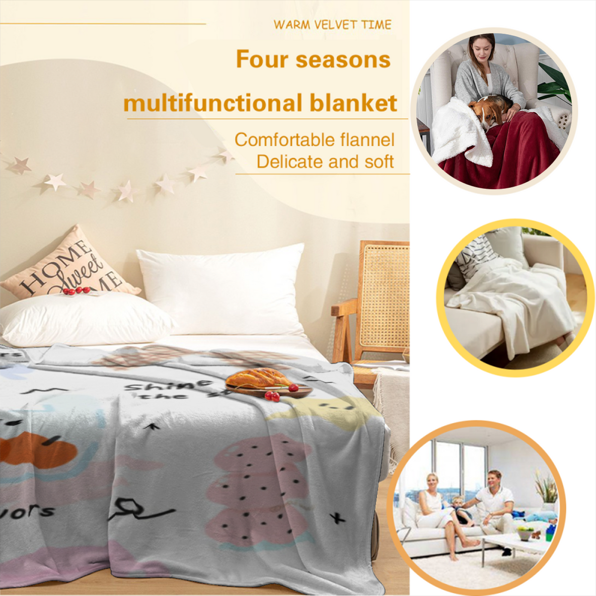 Gilded Ripple Home Accent Soft Flannel Blanket ¨C Creamy Ivory