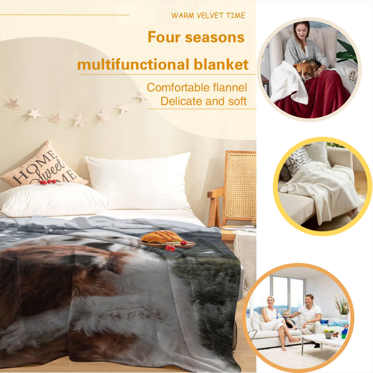Golden Serenade Statement Pattern Soft Flannel Blanket