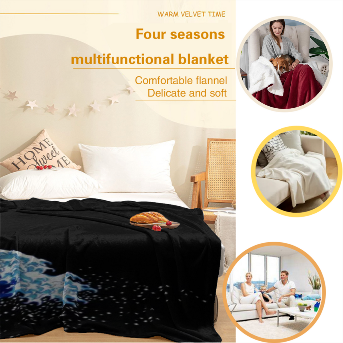 Eclectic Design Marigold Meadow Soft Neutral Cozy Flannel Bed Blanket
