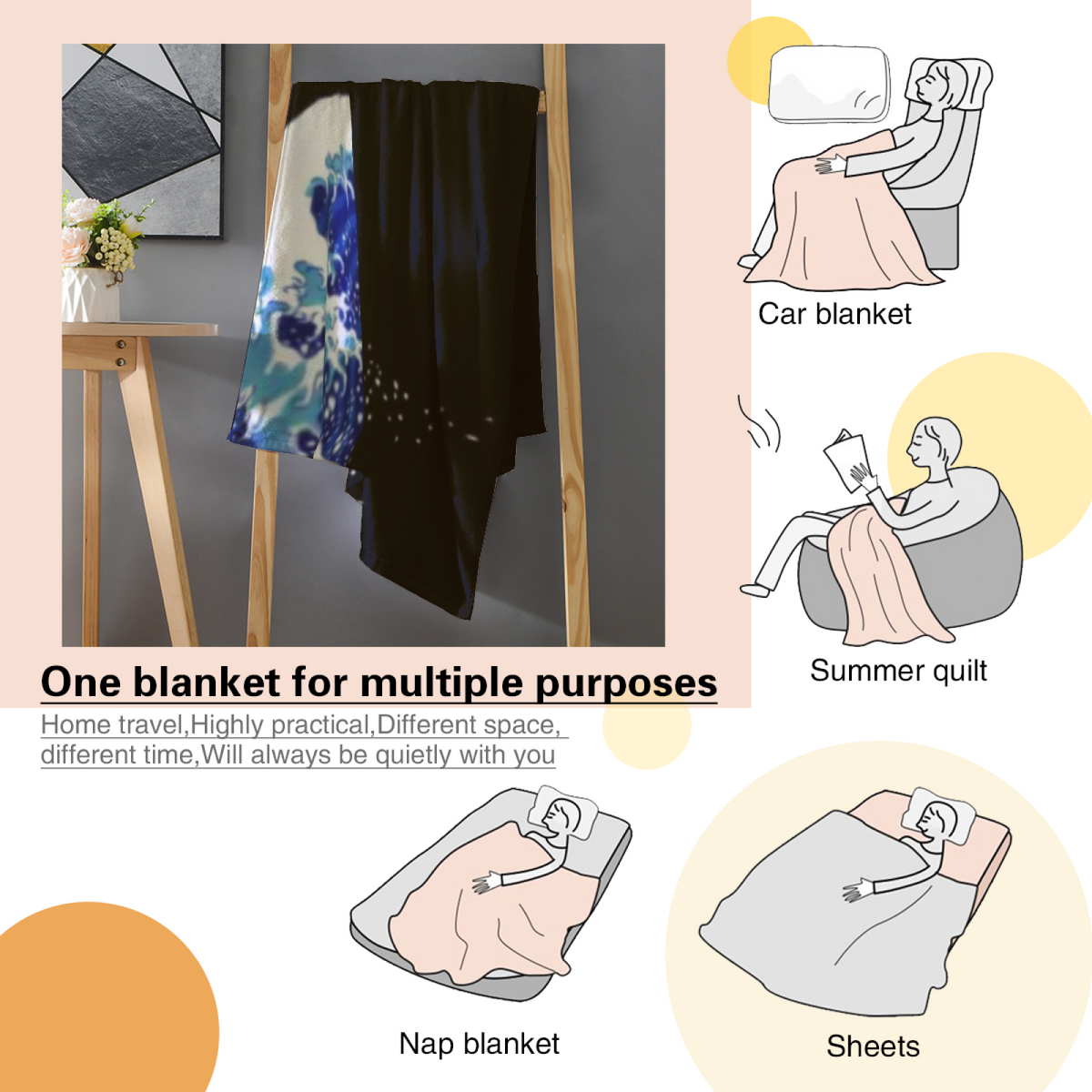 Eclectic Design Marigold Meadow Soft Neutral Cozy Flannel Bed Blanket