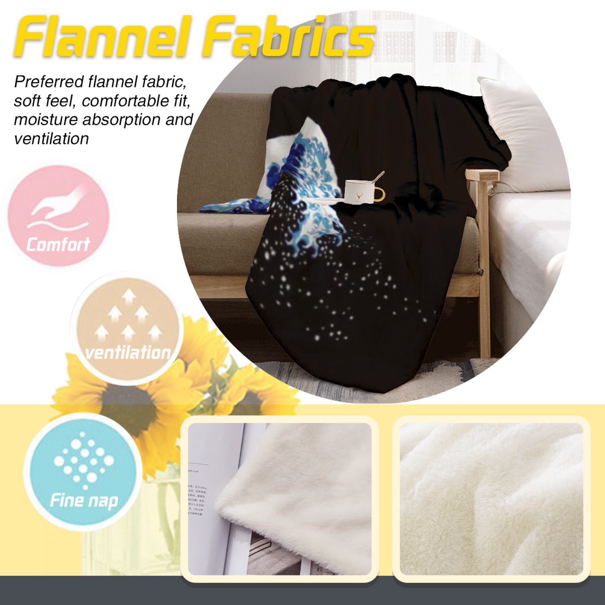 Eclectic Design Marigold Meadow Soft Neutral Cozy Flannel Bed Blanket
