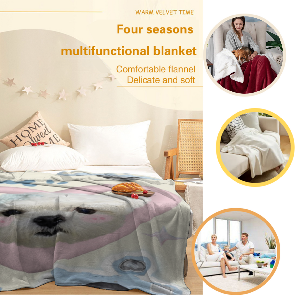 Marigold Grove Creamy Ivory Art Decorative Flannel Blanket