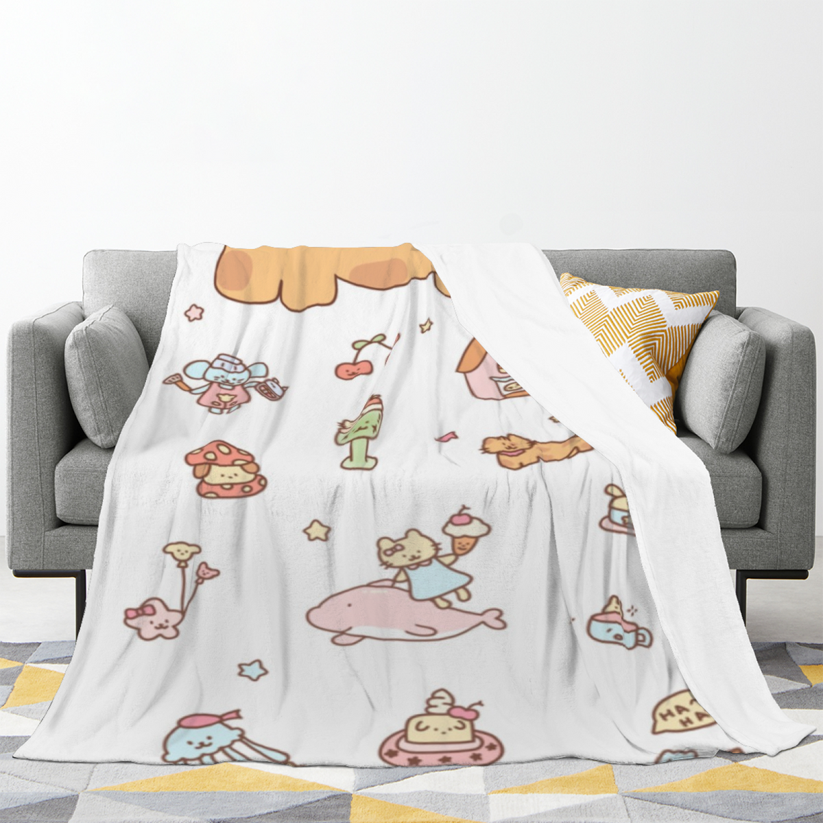Terracotta Charm Ivory Statement Plush Flannel Throw