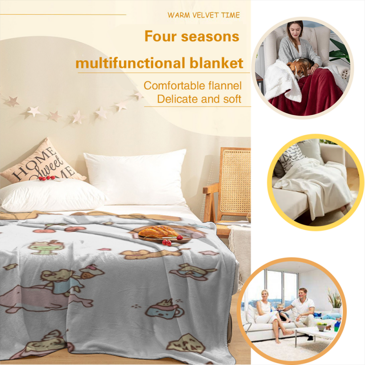Terracotta Charm Ivory Statement Plush Flannel Throw