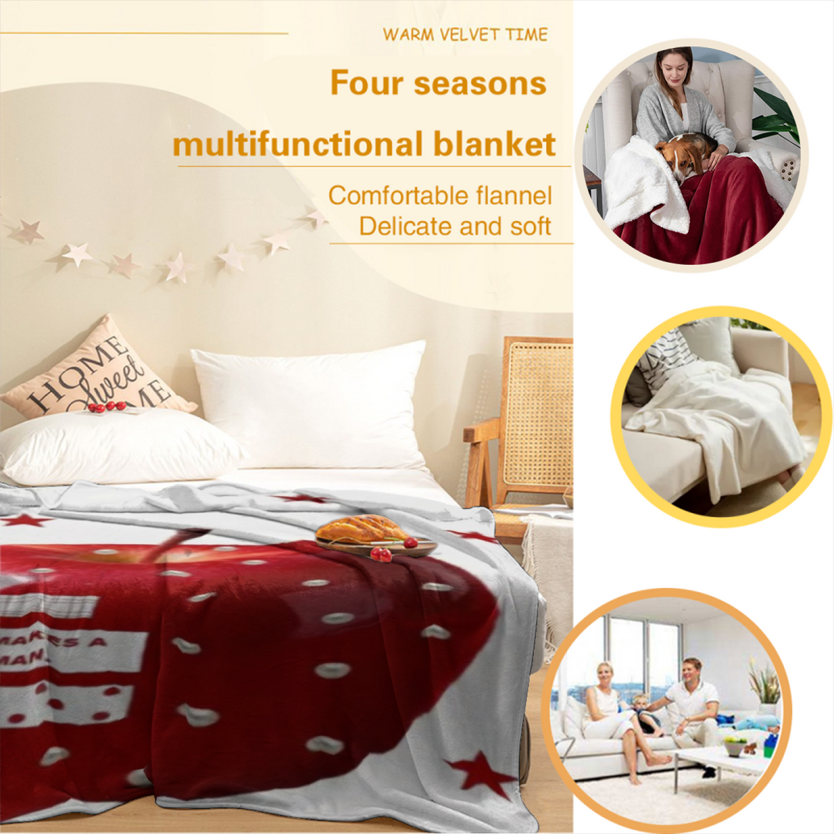 Decorative Flannel Blanket with Sunwashed Hearth Cozy Cottage Artwork