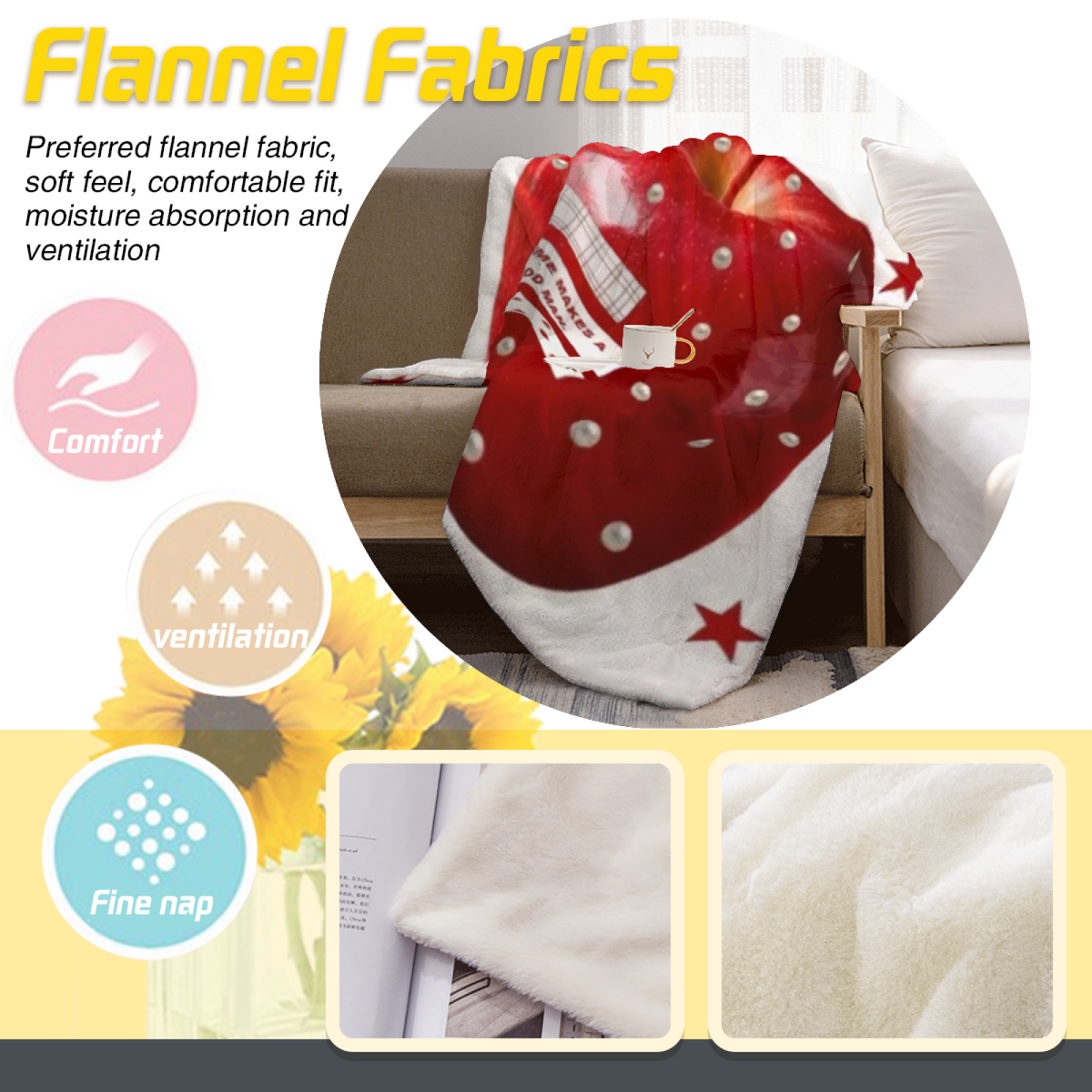 Decorative Flannel Blanket with Sunwashed Hearth Cozy Cottage Artwork
