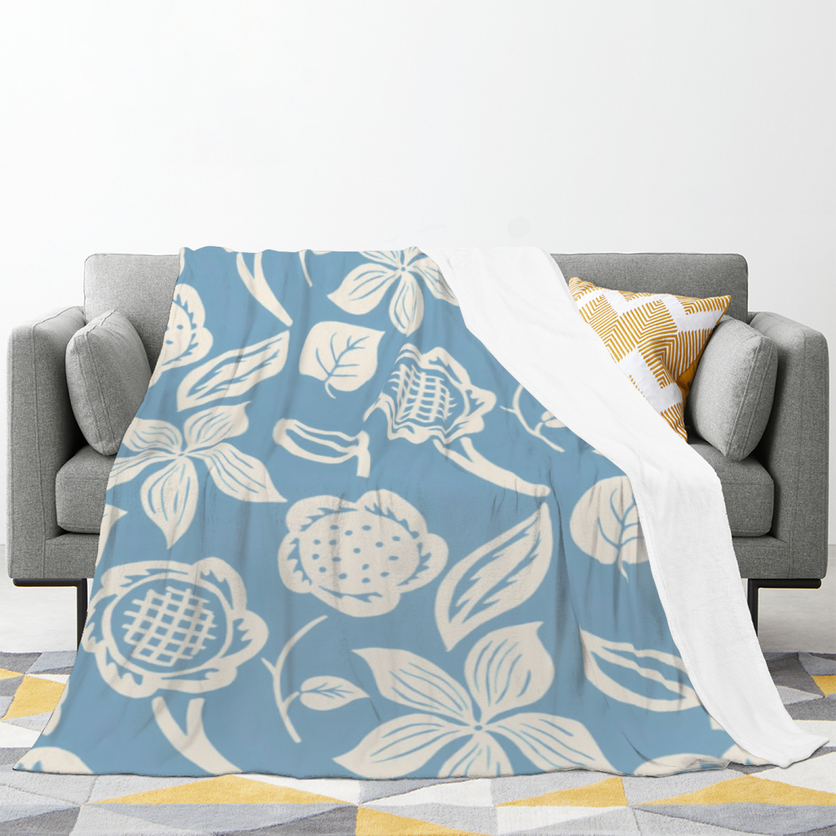 Sage Starflower Garden Lightweight Flannel Throw