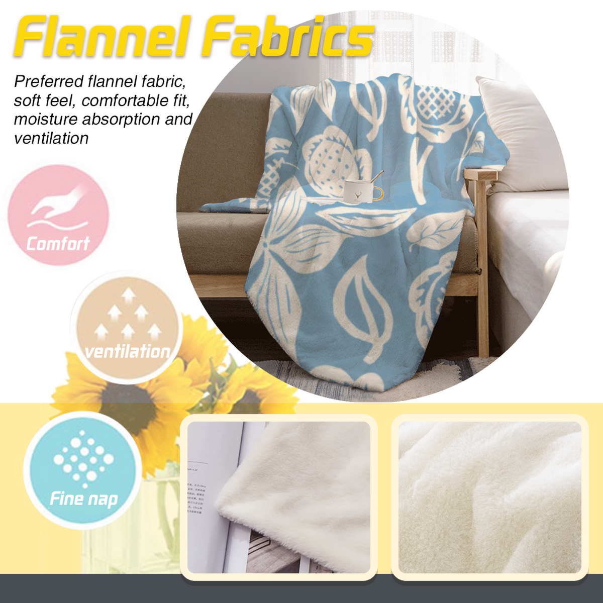 Sage Starflower Garden Lightweight Flannel Throw
