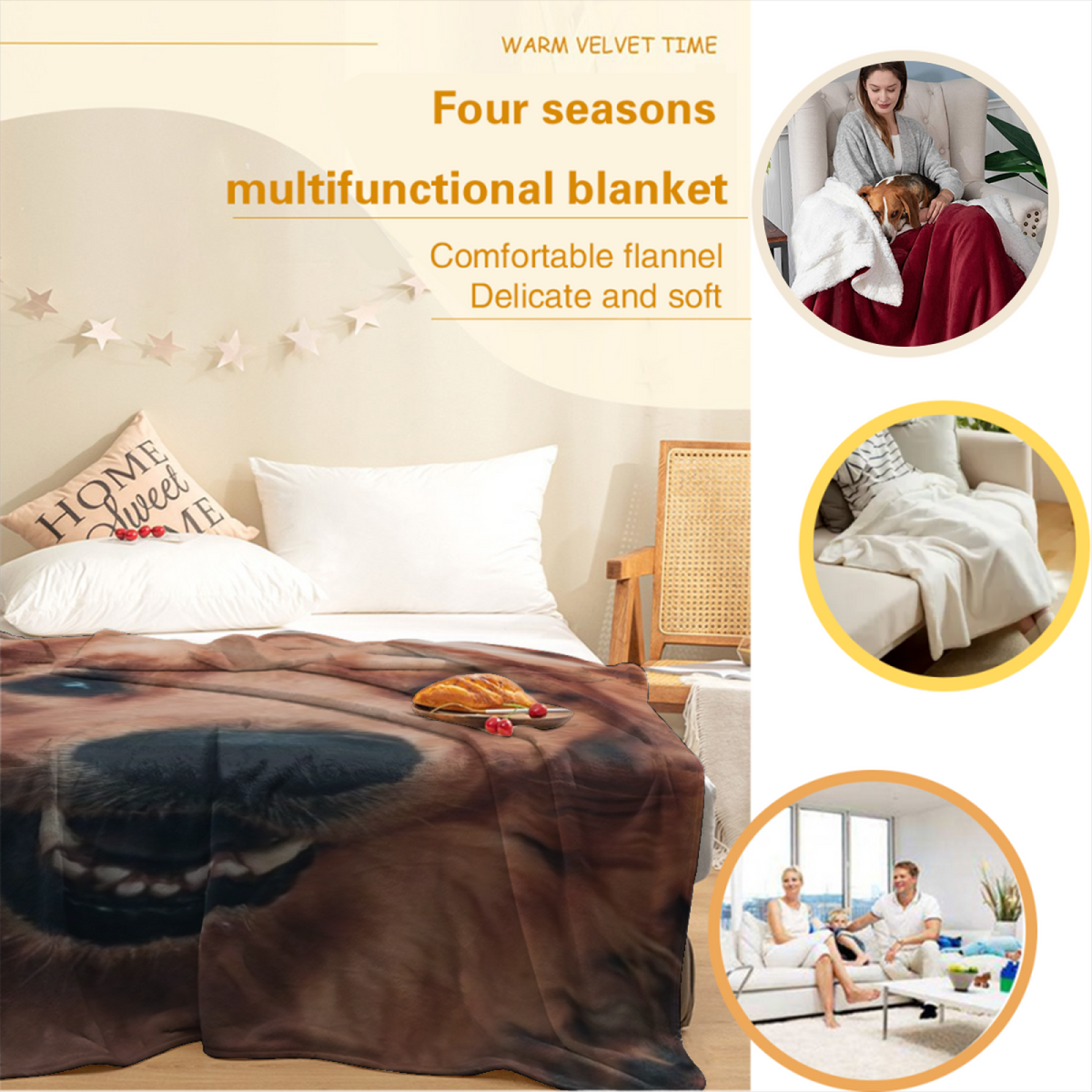 Earthy Multicolor Pebble Sketch Flannel Throw Blanket