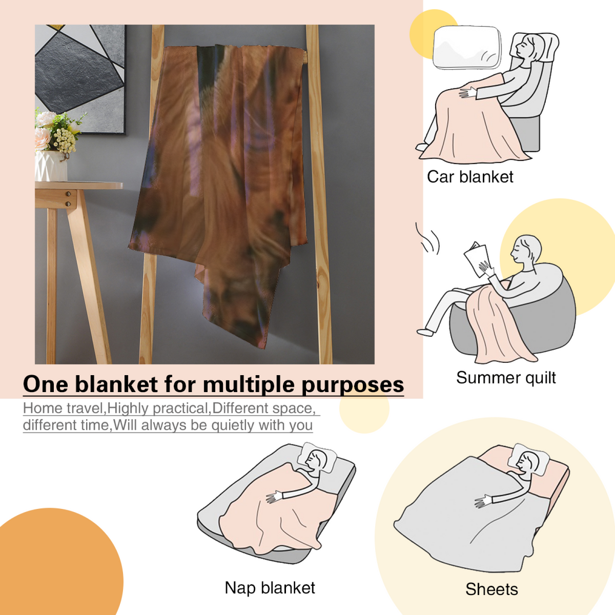 Earthy Multicolor Pebble Sketch Flannel Throw Blanket