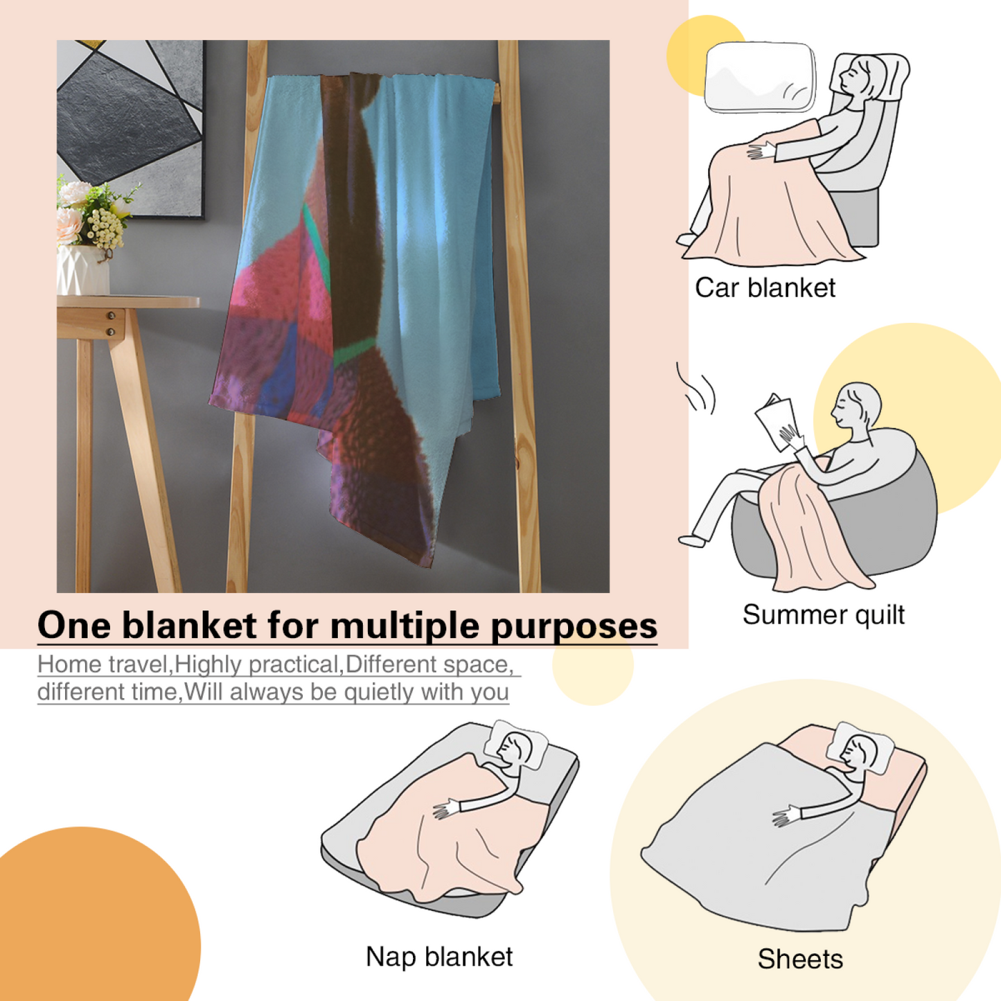 Cute Brown Bear Flannel Throw Blanket ¨C Blue Background Cozy Cartoon Print