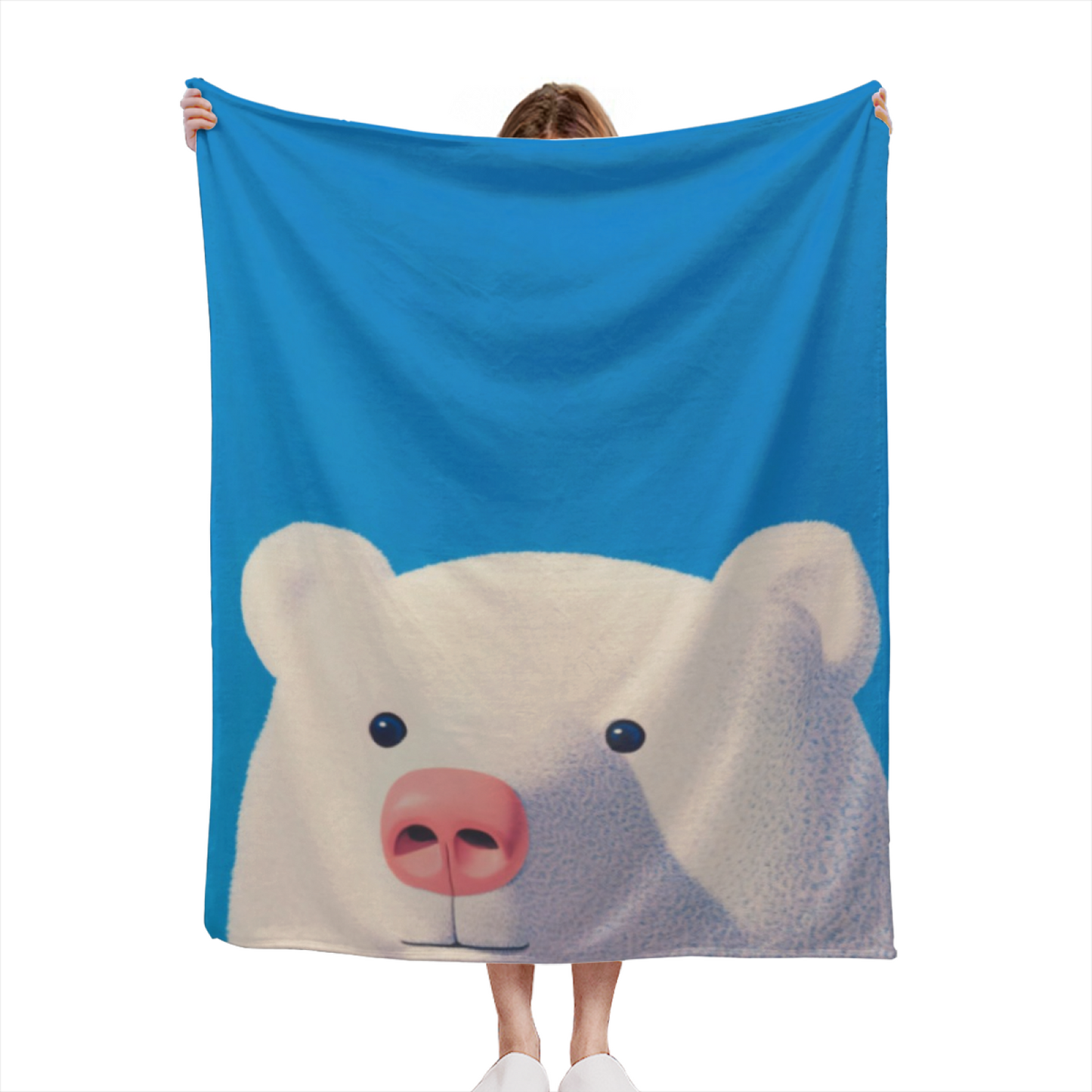 Cute White Bear Flannel Throw Blanket ¨C Blue Background Soft Cartoon Design