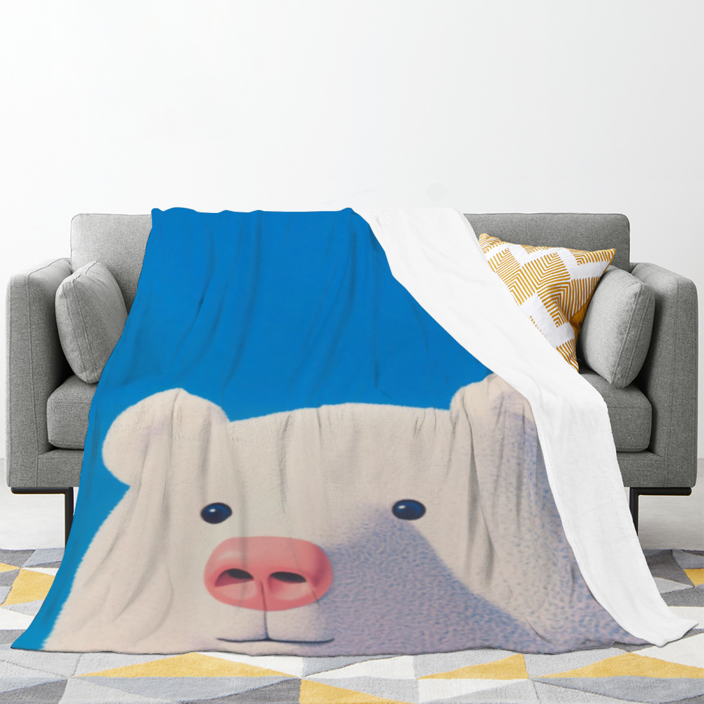 Cute White Bear Flannel Throw Blanket ¨C Blue Background Soft Cartoon Design