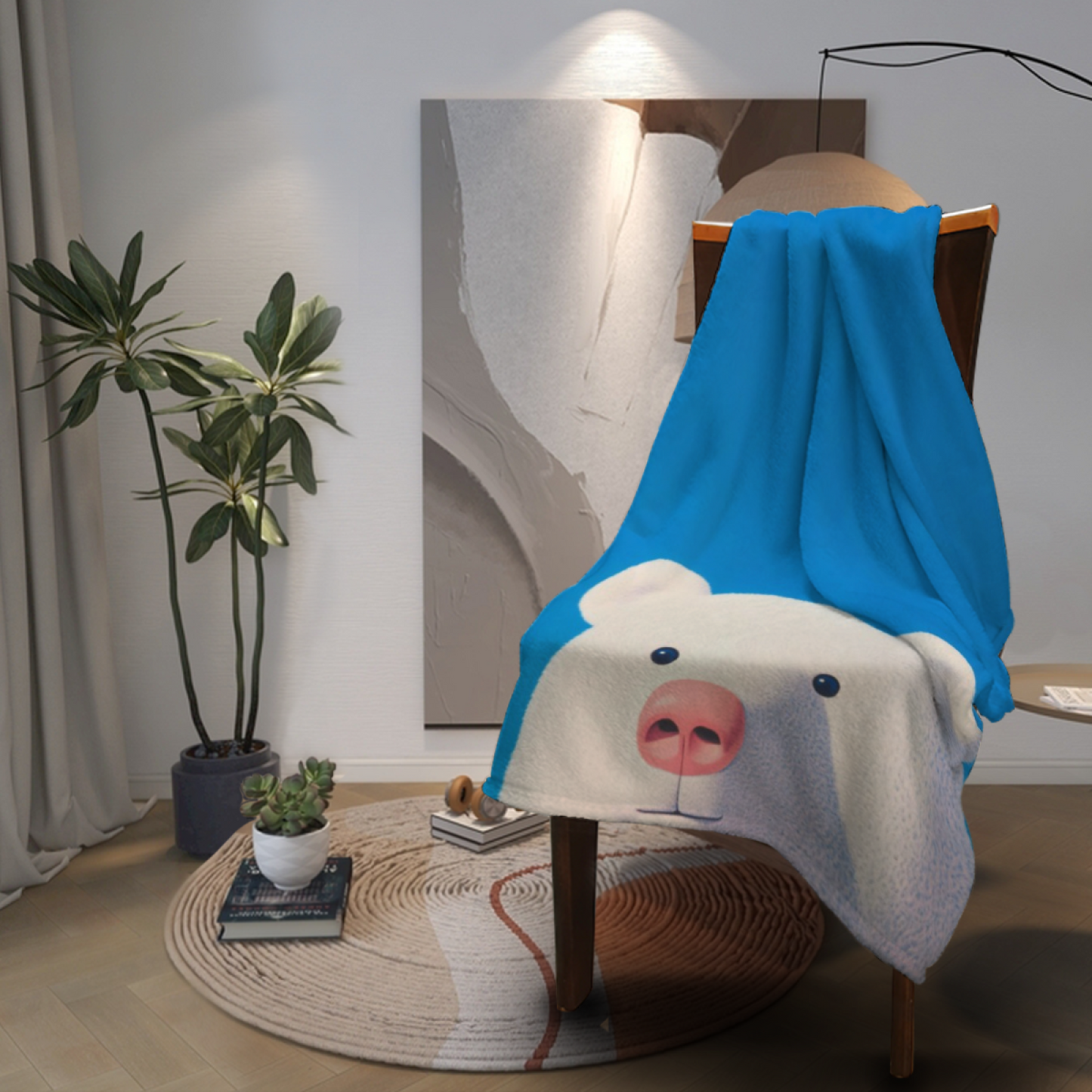 Cute White Bear Flannel Throw Blanket ¨C Blue Background Soft Cartoon Design