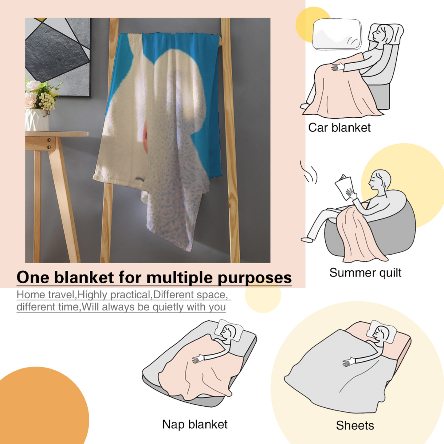 Cute White Bear Flannel Throw Blanket ¨C Blue Background Soft Cartoon Design