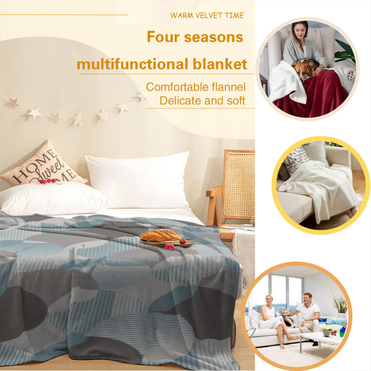 Opaline & Whisper Playful Graphic Plush Flannel Throw