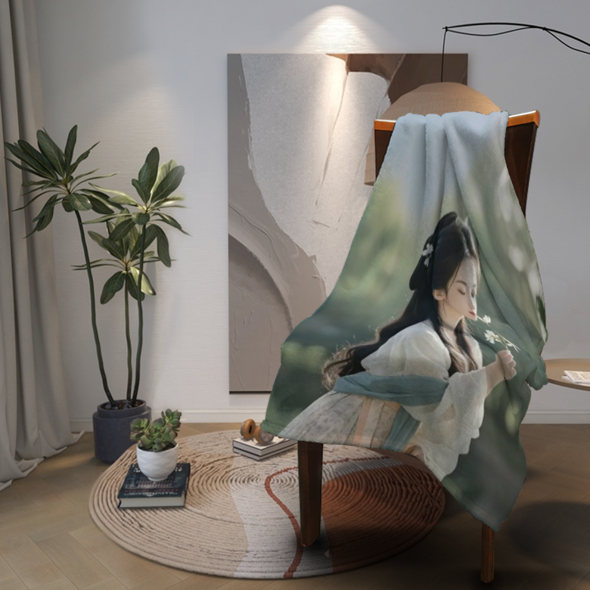 Earthy Neutral Seaside Fable Lightweight Flannel Throw ¨C Contemporary Pattern