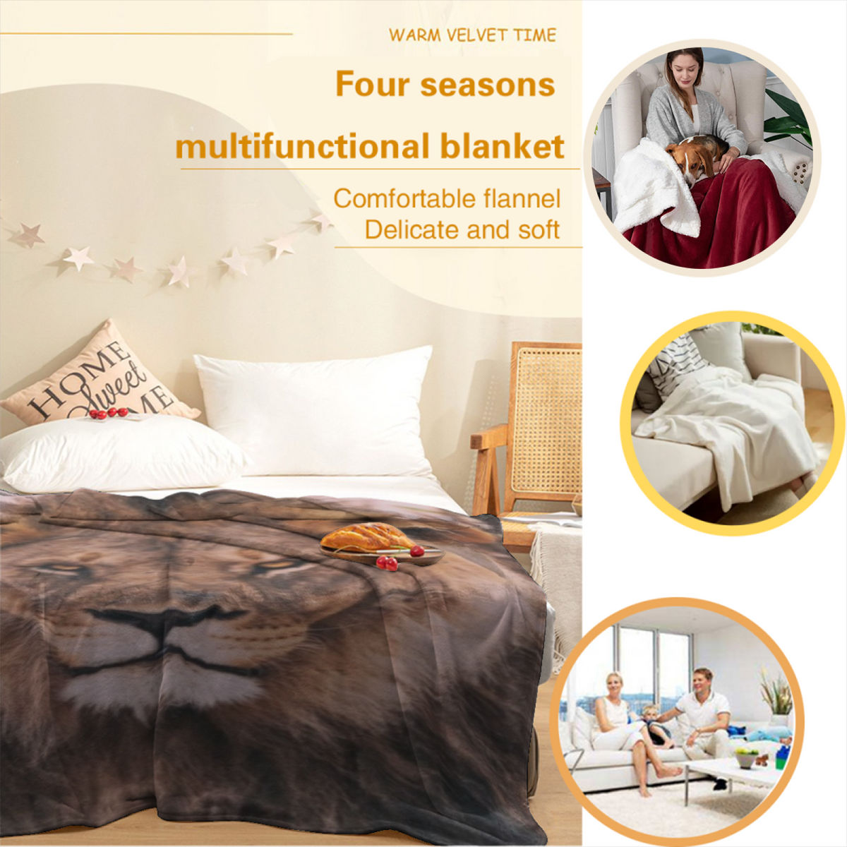 Soft Neutral Moonlit Garden Cozy Flannel Bed Blanket
