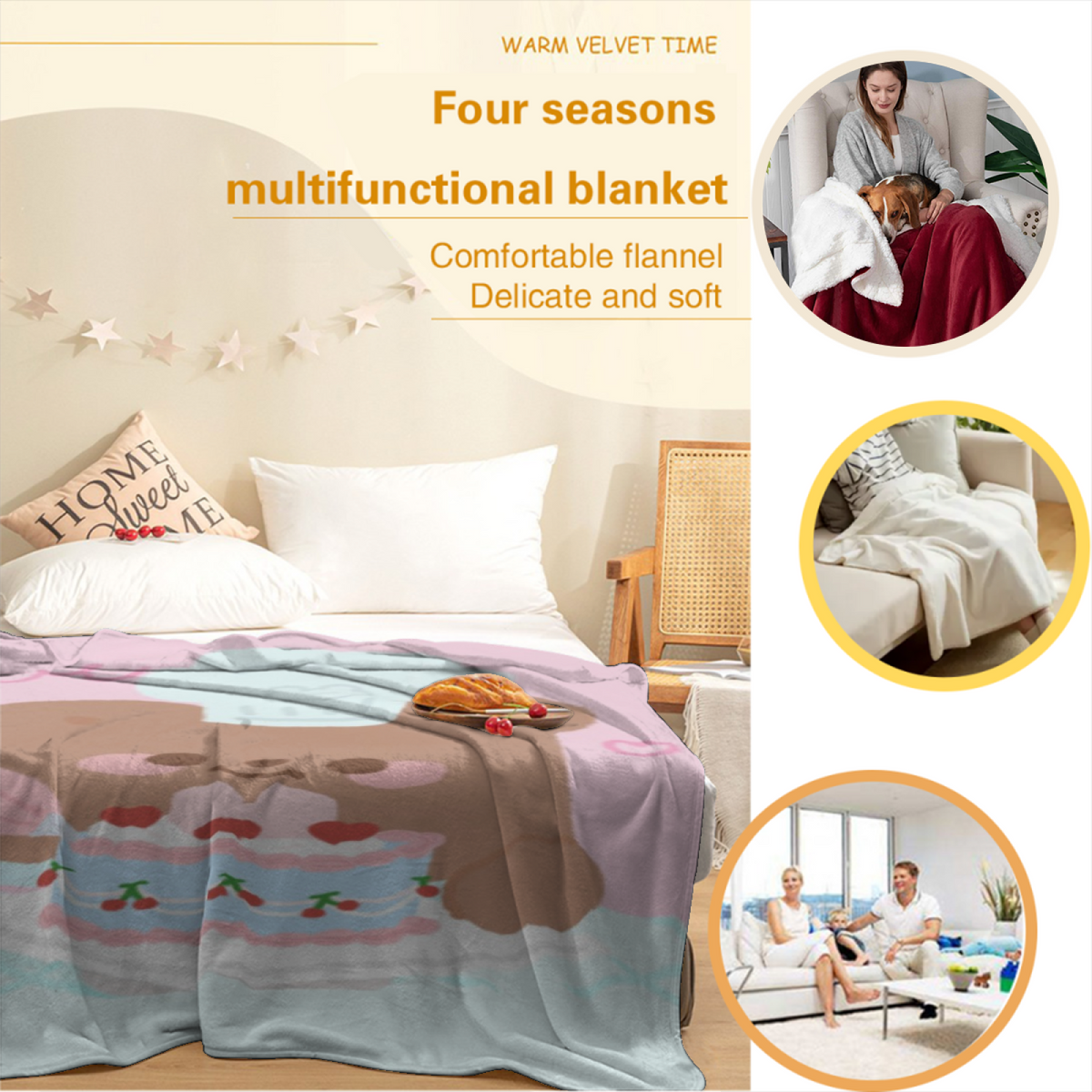 Celestial Sprout Soft Flannel Blanket in Creamy Ivory