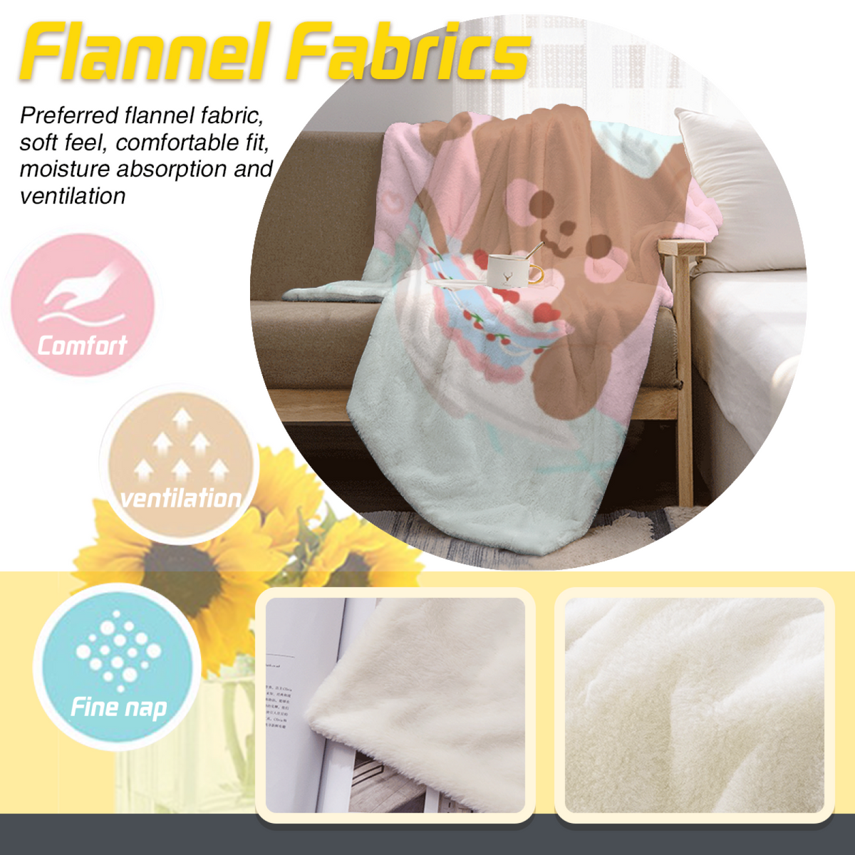 Celestial Sprout Soft Flannel Blanket in Creamy Ivory