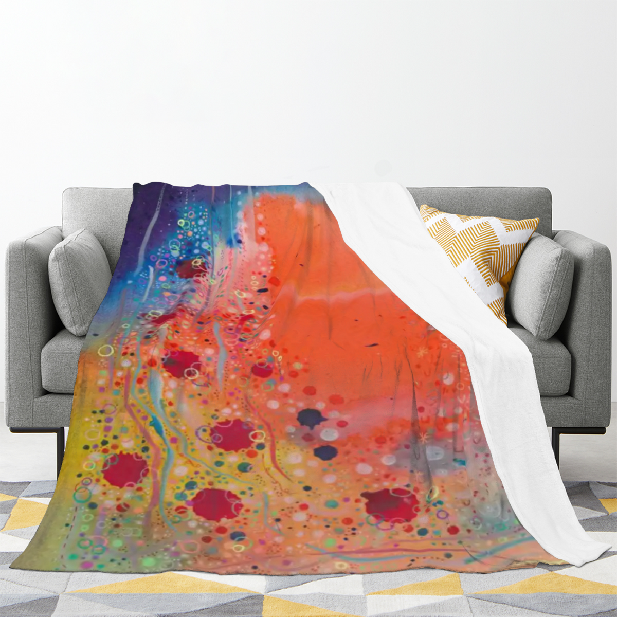 Mossy Solstice Expressive Print Flannel Sofa Throw in Dusty Lilac