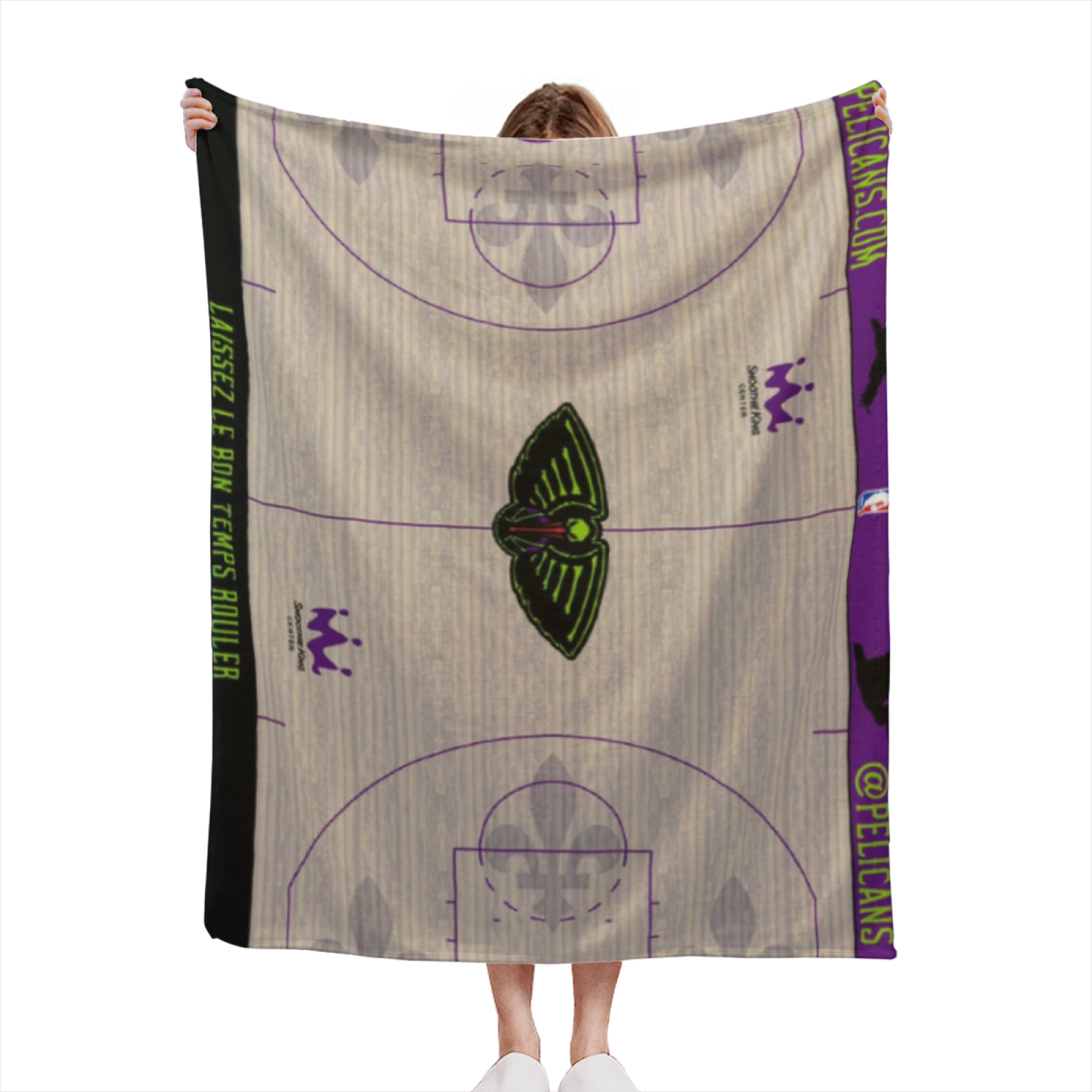 New Orleans Pelicans-Inspired Basketball Court Flannel Throw Blanket ¨C Black and Purple Team Graphic