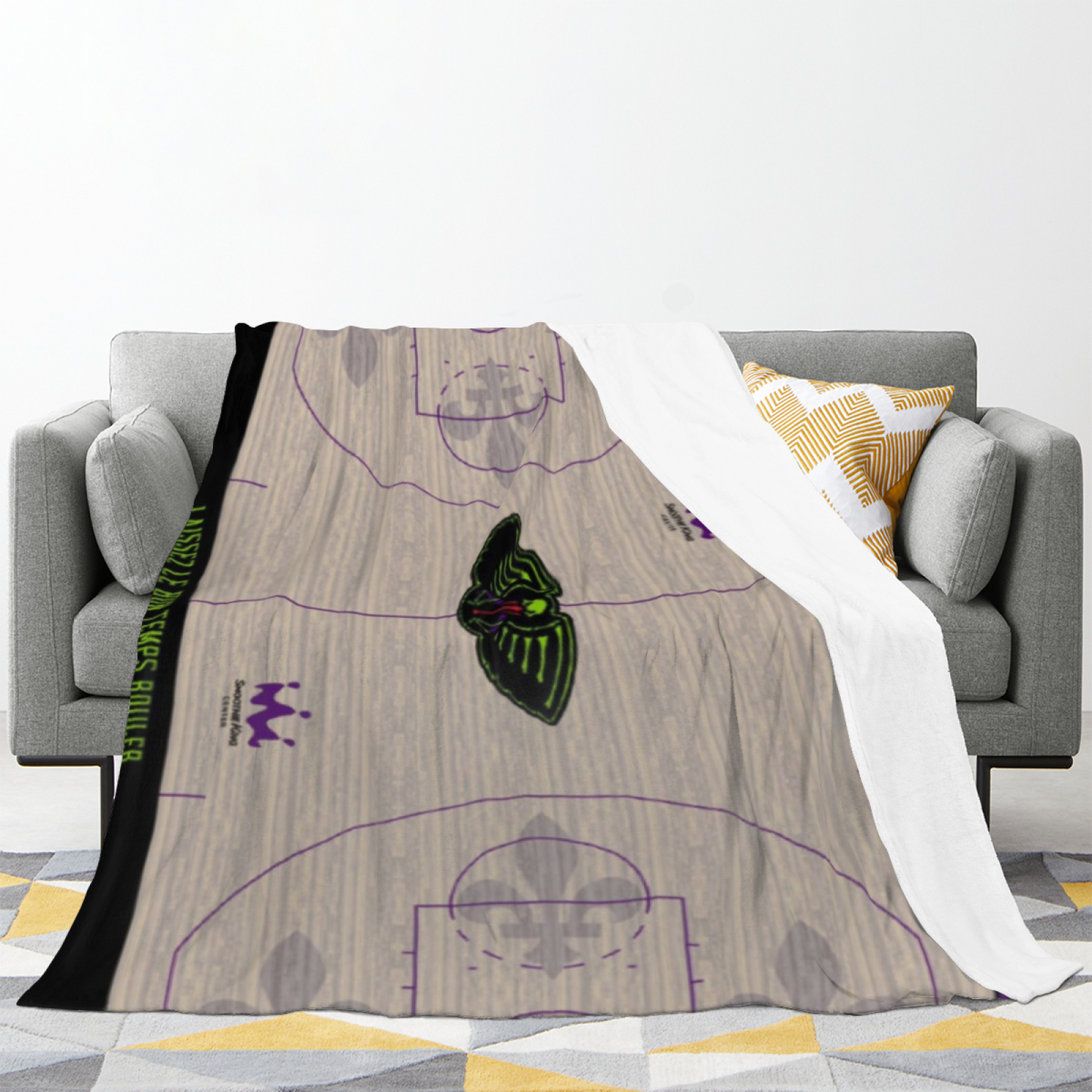 New Orleans Pelicans-Inspired Basketball Court Flannel Throw Blanket ¨C Black and Purple Team Graphic