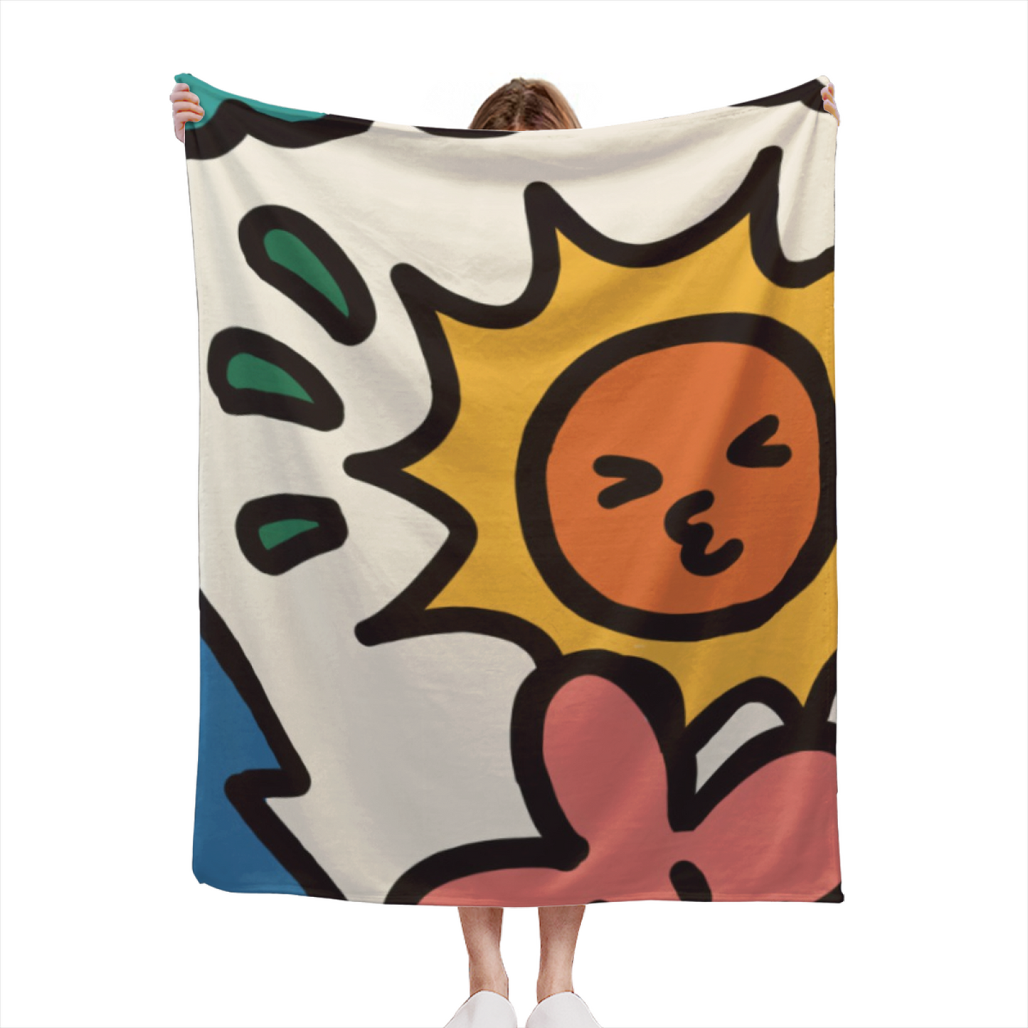 Colorful Cartoon Face Flannel Throw Blanket ¨C Abstract Playful Character Design