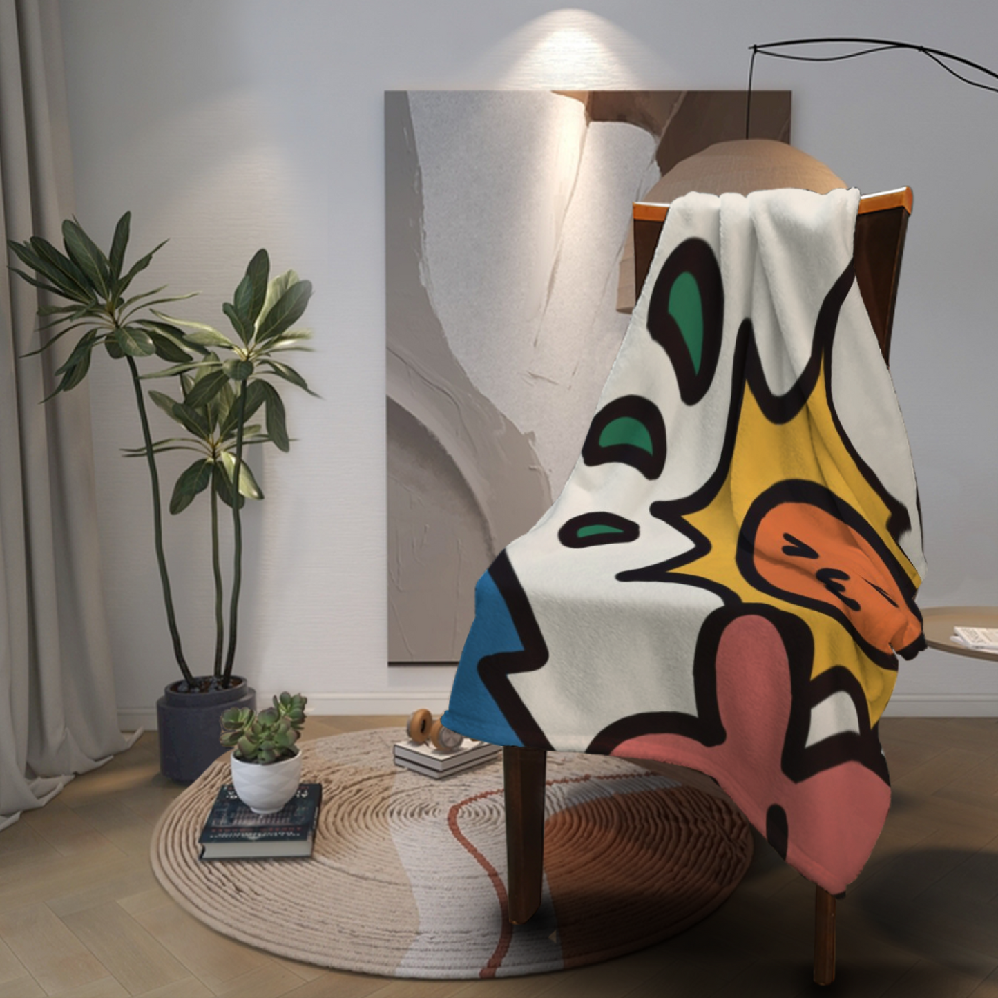 Colorful Cartoon Face Flannel Throw Blanket ¨C Abstract Playful Character Design