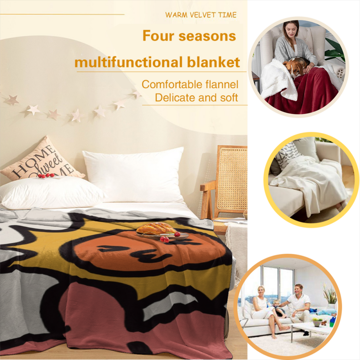 Colorful Cartoon Face Flannel Throw Blanket ¨C Abstract Playful Character Design