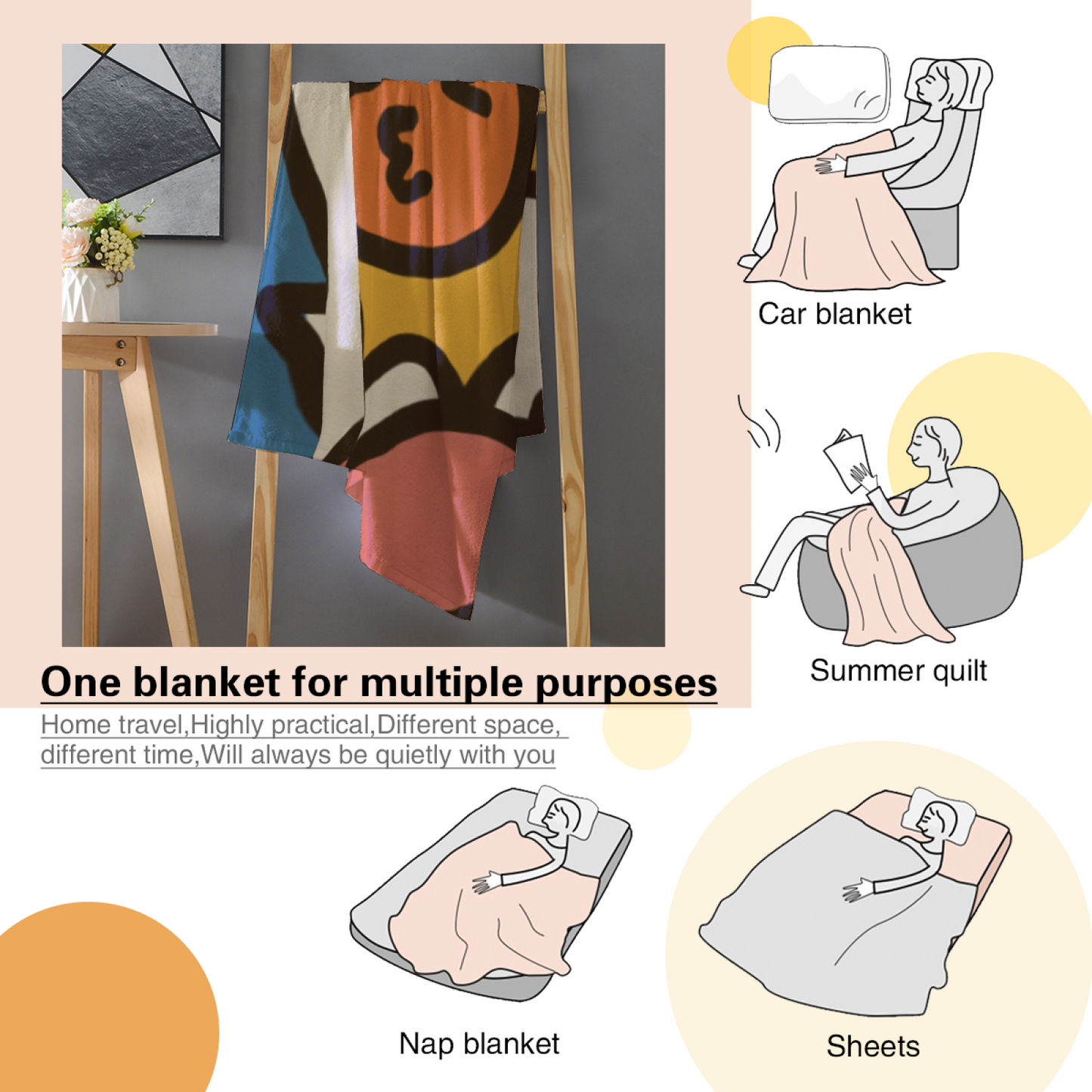 Colorful Cartoon Face Flannel Throw Blanket ¨C Abstract Playful Character Design
