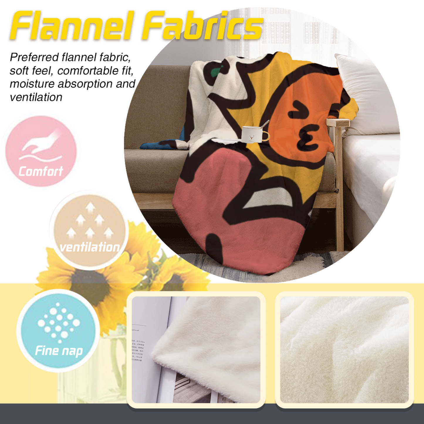 Colorful Cartoon Face Flannel Throw Blanket ¨C Abstract Playful Character Design
