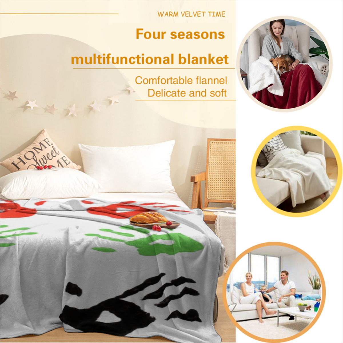 Dewdrop Valley Creamy Ivory Art Flannel Throw Blanket