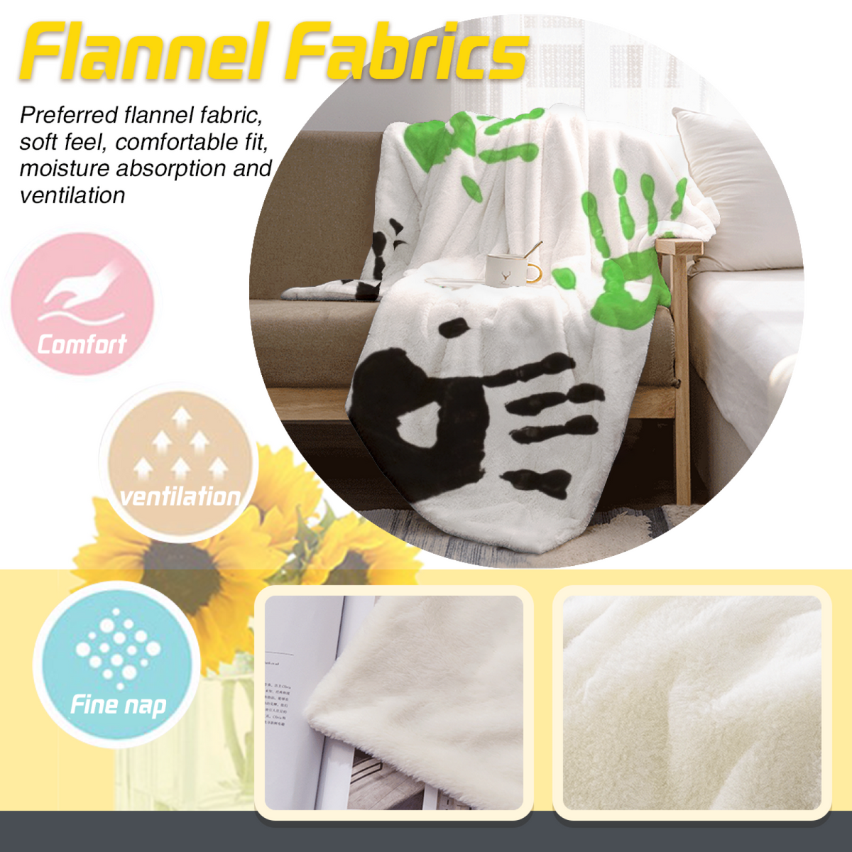 Dewdrop Valley Creamy Ivory Art Flannel Throw Blanket