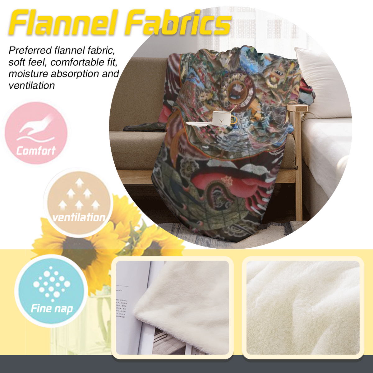 Pastel Multicolor Whimsical Decor All-Season Flannel Blanket ¨C Aurora Sonnet Edition