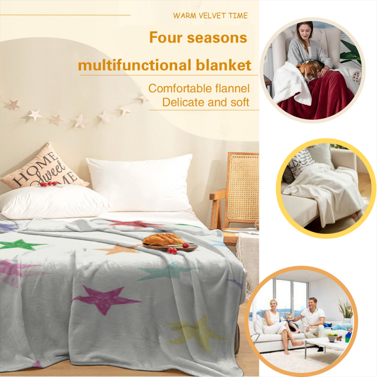 Golden Petal Ivory Art Flannel Throw Blanket