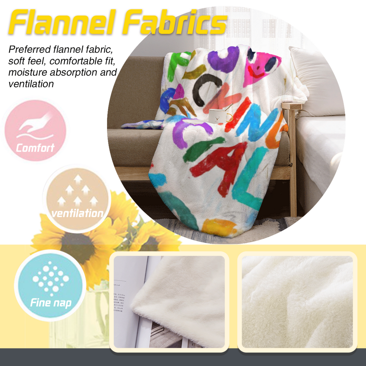 Radiant Nectar Home Accent Soft Flannel Blanket ¨C Creamy Ivory