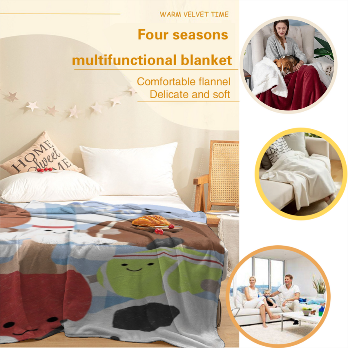 Seaside Sonnet Inspired Cozy Flannel Bed Blanket ¨C Pastel Multicolor Palette