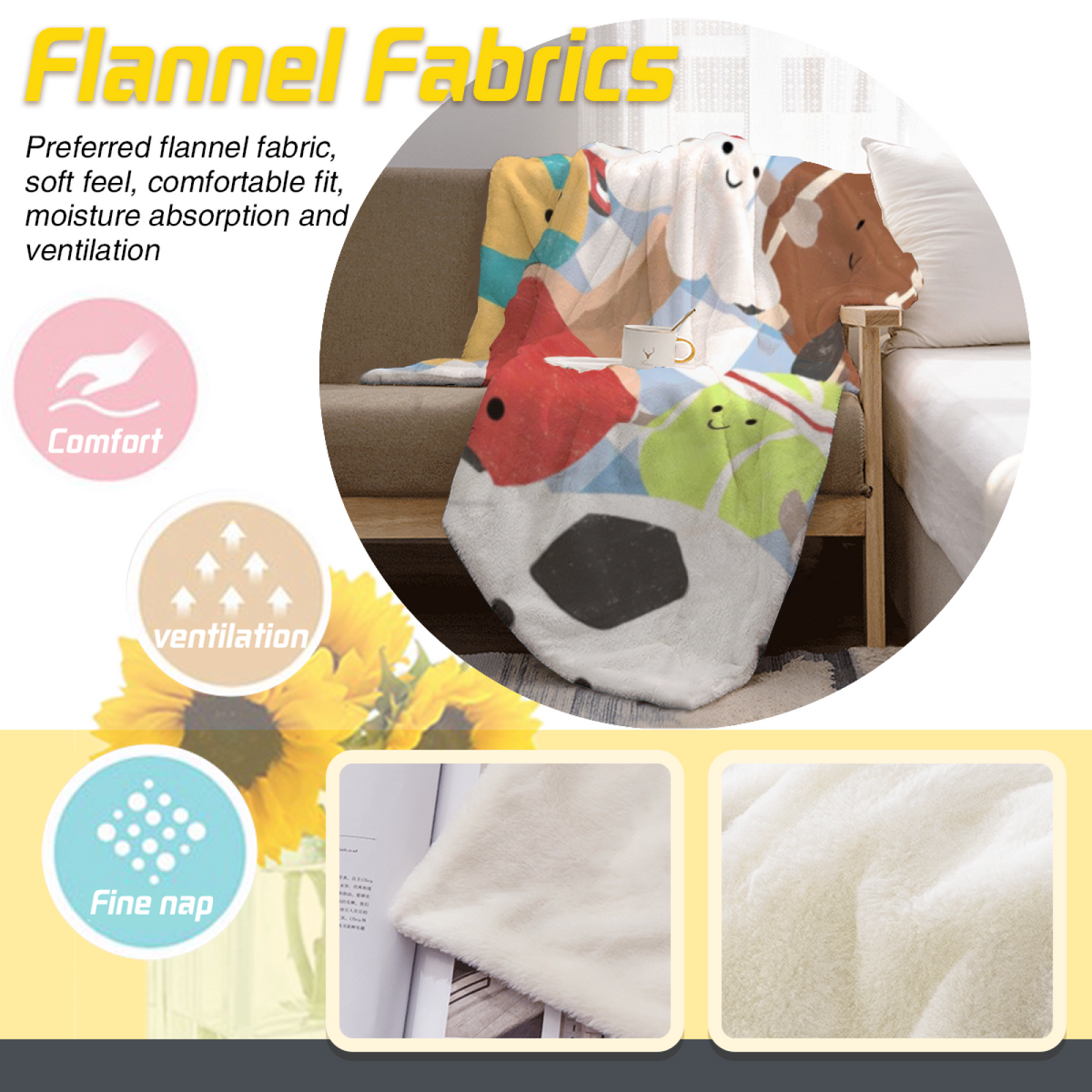 Seaside Sonnet Inspired Cozy Flannel Bed Blanket ¨C Pastel Multicolor Palette