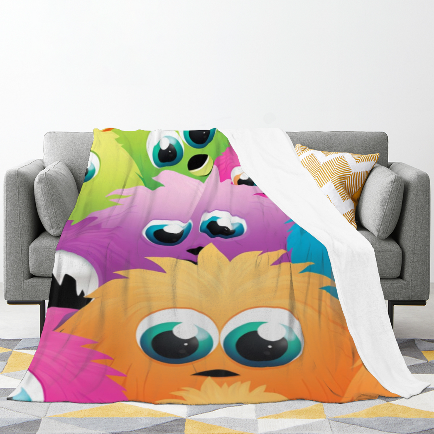 Colorful Cute Monster Character Throw Blanket ¨C Fun Cartoon Design Cozy Home Blanket